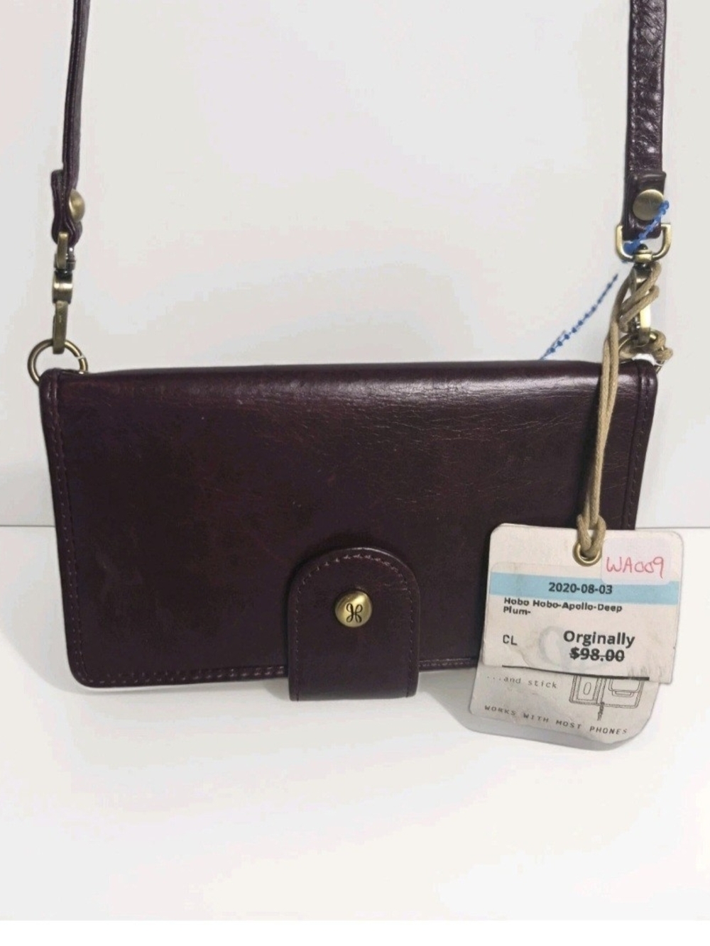 HOBO Apollo Deep Plum Leather Smartphone Wallet Crossbody Bag Phone Case NWT